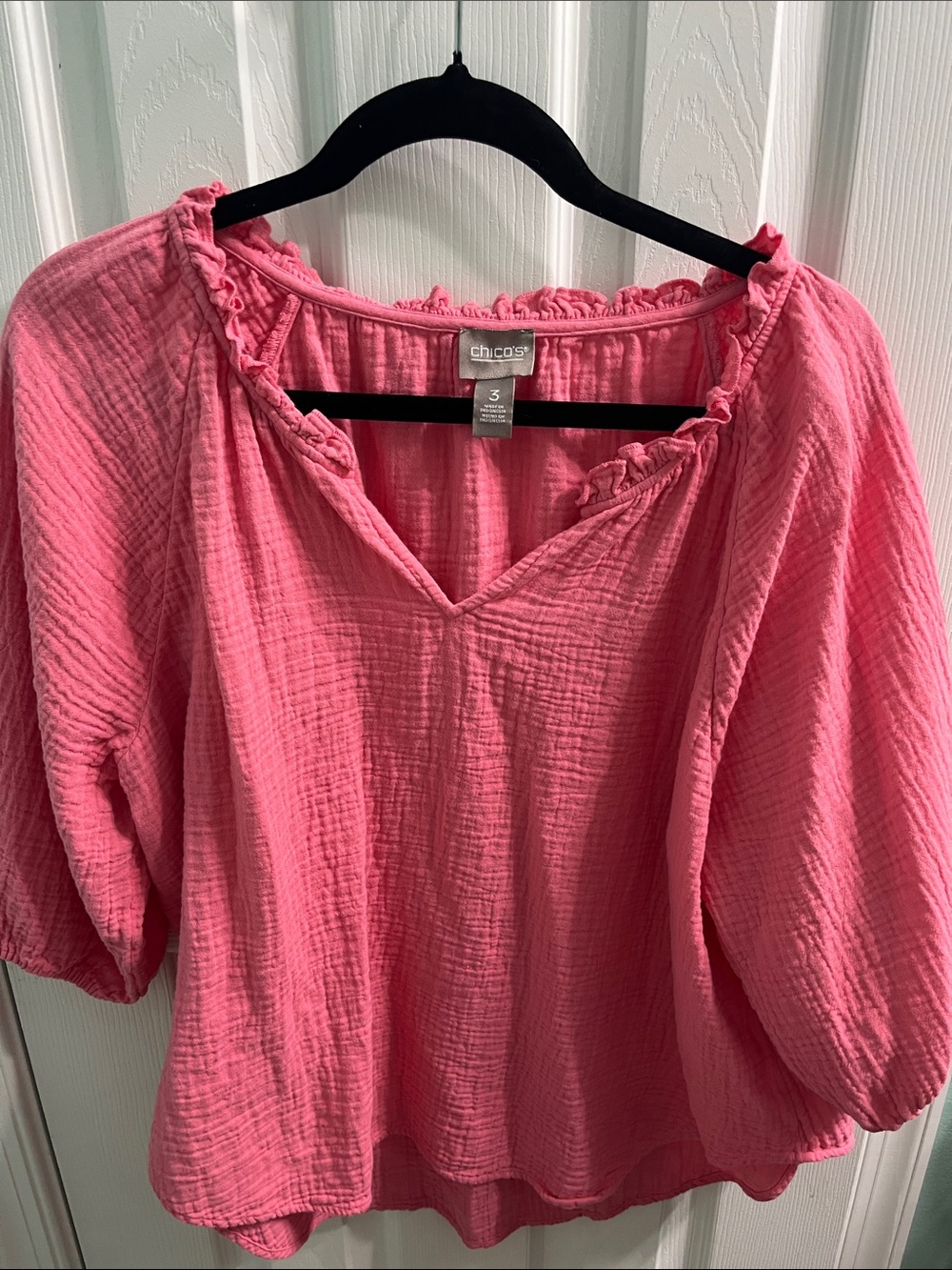 Chico's Coral Pink Crinkle V-Neck Tunic